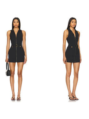 Superdown Sofia Sleeveless Zipper Front Mini Dress black belted S NWT $90MSRP